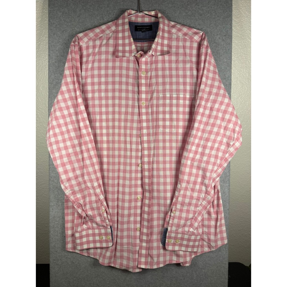 Banana Republic XL Pink Gingham Soft Wash Tailored Slim Fit Button Down Shirt